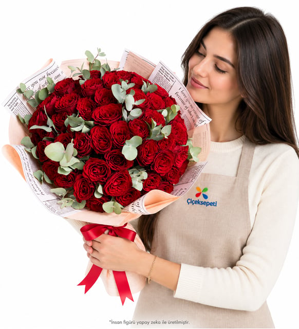 50 Kırmızı Gül Çiçek Demeti