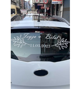 Gelin Arabası Sticker Süs Dekoratif İsim ve Tarih Yazılı Özel Etiket (Beyaz)