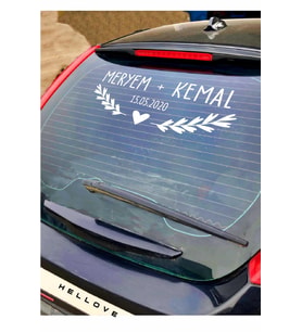 Gelin Arabası Sticker Süs Dekoratif İsim ve Tarih Yazılı Özel Etiket (Ten)