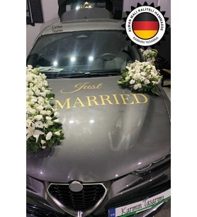 Just Married Yazılı Düğün Arabası Ön Kaput Süsleme Sticker Gelin Araba Gold Renk Yazı 1 Adet