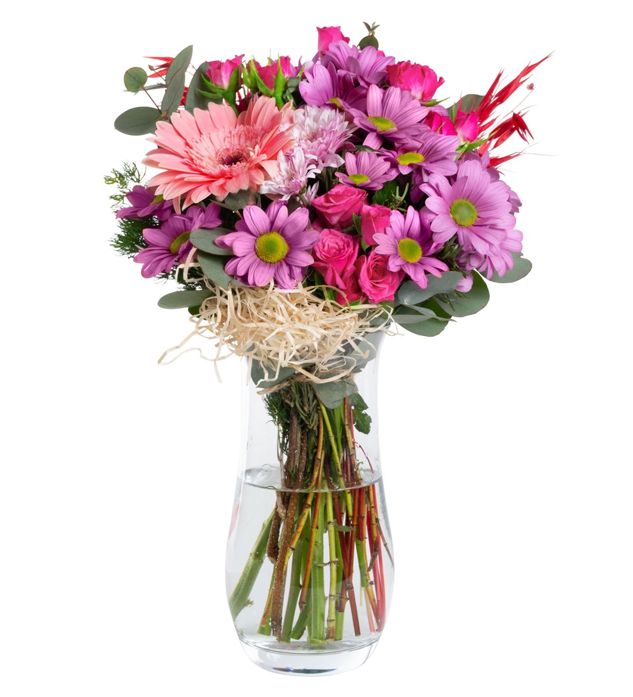 Pembe Papatya Çardak Gül ve Gerbera Vazosu