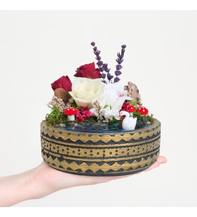 Ring Saksıda Kırmızı & Beyaz Gül & Papatya Teraryum