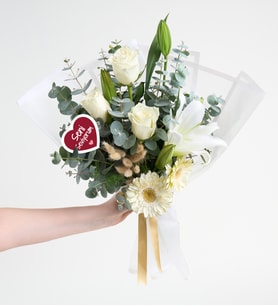 Seni Seviyorum Pankartlı Lilyum Gül Gerbera Buketi