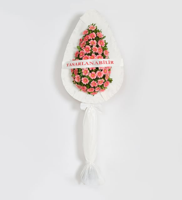 Tek Katlı Büyük Pembe Gerbera Çiçekli Çelenk